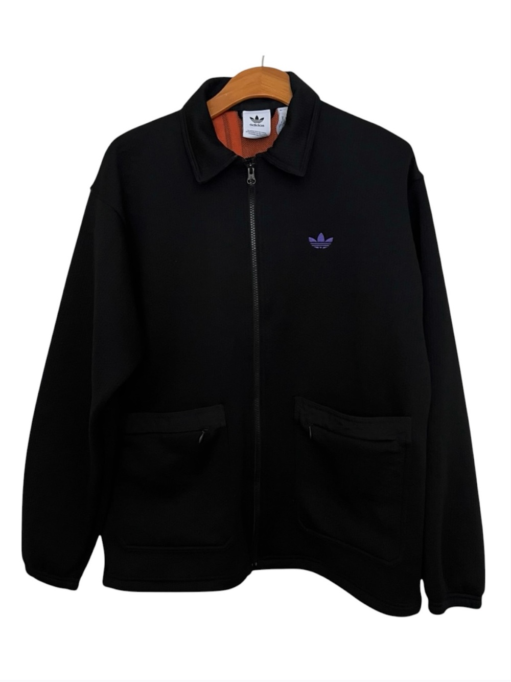 Adidas Utility Coach Jacket Black Purple Trefoil Embroidered Logo Athleisure M